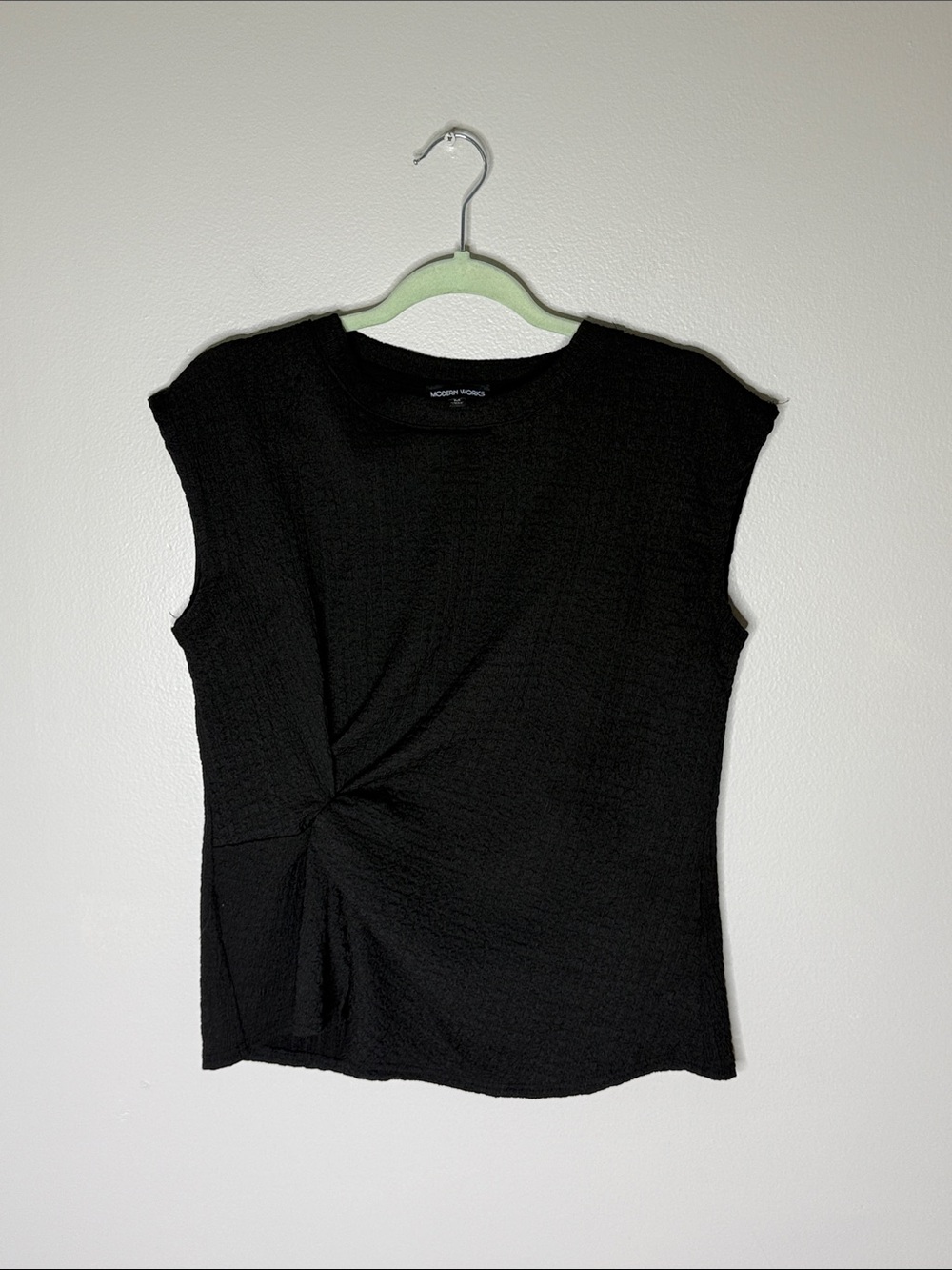 Modern Works Black Knot-Front Cap Sleeve Top Size Medium